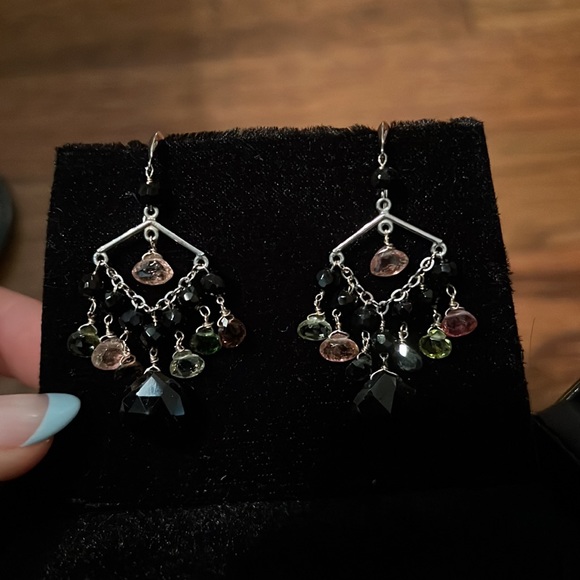 Semi precious stone fountain earrings y2k vintage - Picture 2 of 3